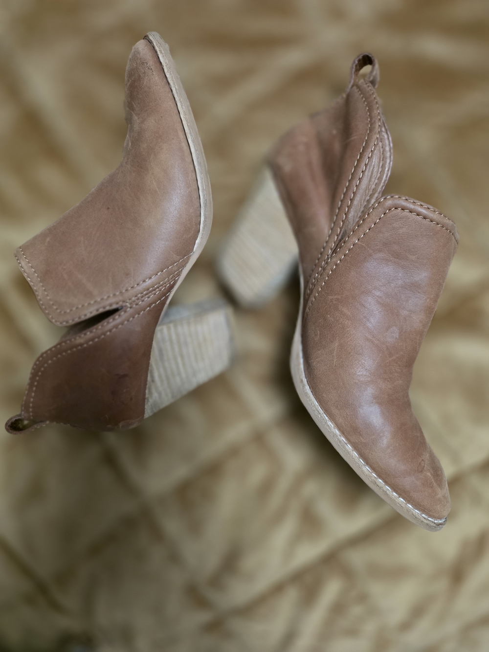 Jeffrey Campbell Tan Brown Leather Cutout Ankle Booties